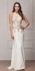 Round Collar Neck Embellished Bodice Long Prom Pageant Dress in Off White